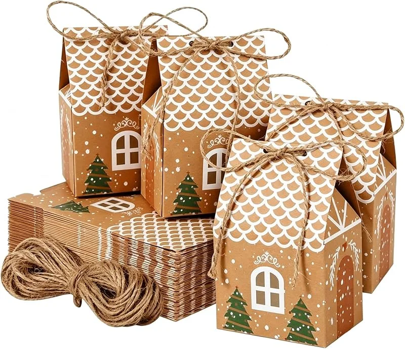 WSOAFVK 20 Piezas Cajas Regalo Navidad, Cajitas de Papel Kraft para Regalos Navideños con Cuerda, Cajas Calendario de Adviento para Dulces Bombones y Decoracion Fiestas Ano Nuevo, 7 x 5 x 10.5 cm — Envoltorio regalo