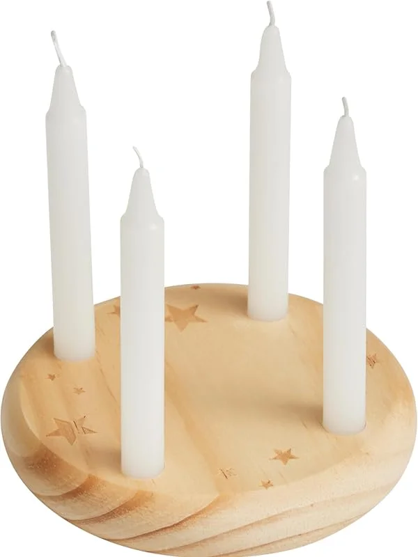 noTrash2003 Pequeña corona de madera para 4 Navidad, redonda, con 4 velas, diámetro de 12 cm, adornos navideños con láser, corona de Adviento decorativa de madera para personalizar — Adviento y mesa