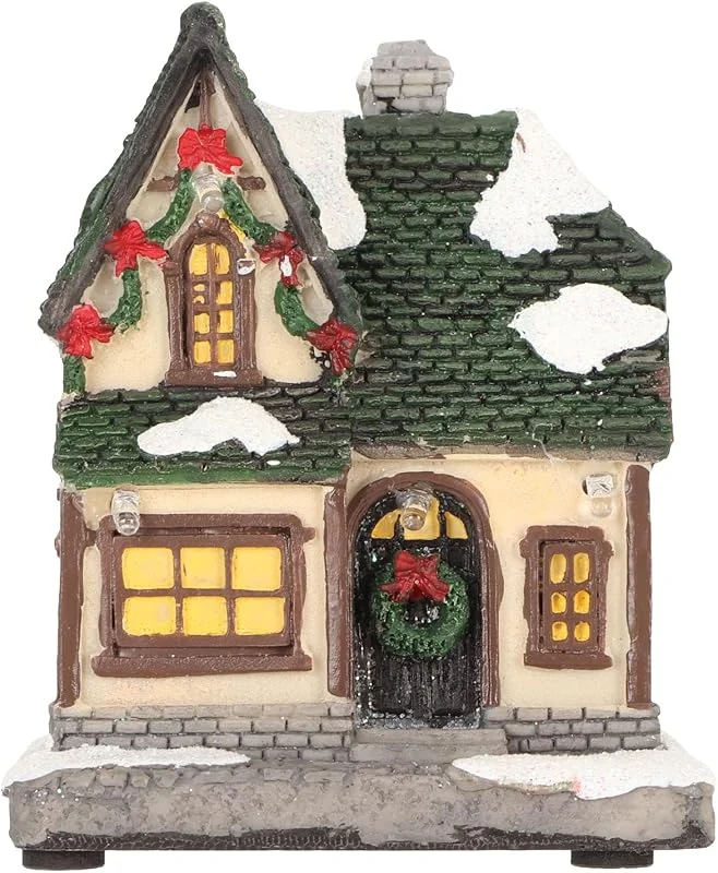 Mrisata Casa de Pueblo Navideña con Luz LED, Figuras de Escena de Ciudad — Decoracion Navidad