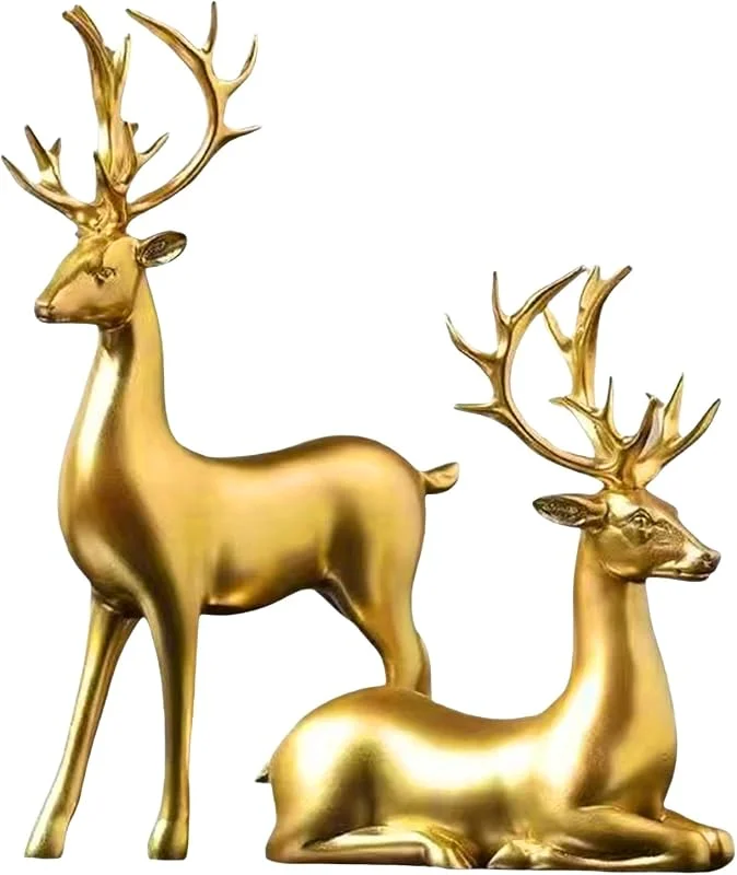 Pipihome Juego de 2 Figuras Renos Decorativos Navidad, Ciervos Adornos Navideños, Adorno Navidad Estatua Alce Nordicos para Decoracion Hogar Chimenea Ventana Escritorio Vacaciones (A) — Adviento y mesa