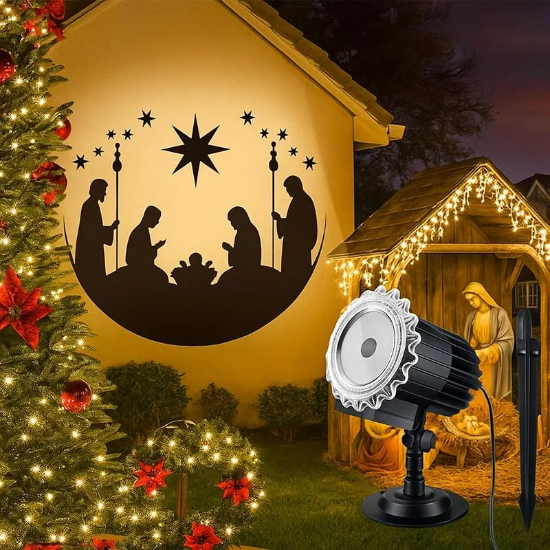 Tuanse Christmas Projector Lights Outdoor Rotating Nativity Projector LED Flood Light Holiday with Stars for Christmas Party Garden Landscape Decoration — Luces Navidad