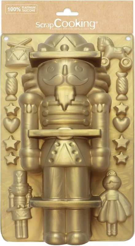 ScrapCooking 2999 - Molde de silicona para pasteles, troncos y galletas de Navidad (2999, utensilio blando para pastelería, apto para horno y congelador, diseño de muñeco Nutcracker, color dorado — Hogar y cocina