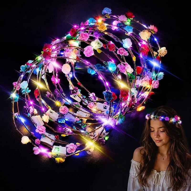 HIQE-FL Corona de Flores Mujer, 16 Piezas LED intermitentes de flores — Ropa Navidad