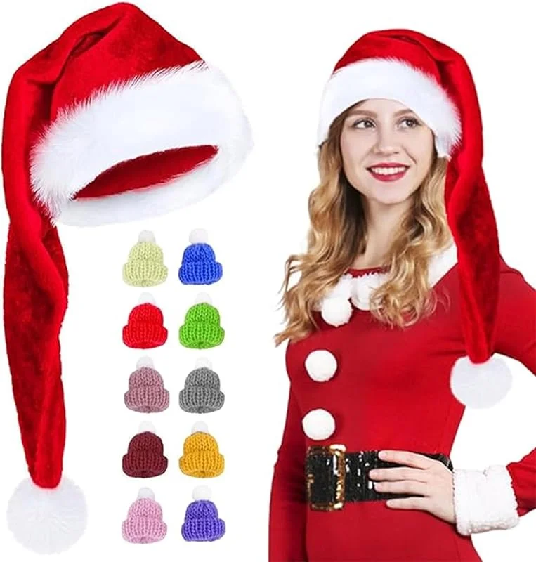 Zkaoai Gorro Navidad, con 10 Piezas Mini Gorro de Navidad, Gorro Papa Noel Adulto, Gorros Largos de Navidad, Gorro Santa Claus, Gorros de Navidad Unisex, para Navidad Fiestas Festivas de Año Nuevo — Ropa Navidad