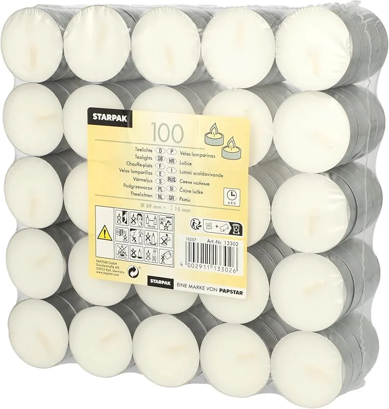 PAPSTAR Sconosciuto PAPSTAR Teelichter, 13302 ÃƒÂƒ? 37mm weiÃƒÂƒ? Paraffin Inh.100 — Cena a la luz de velas