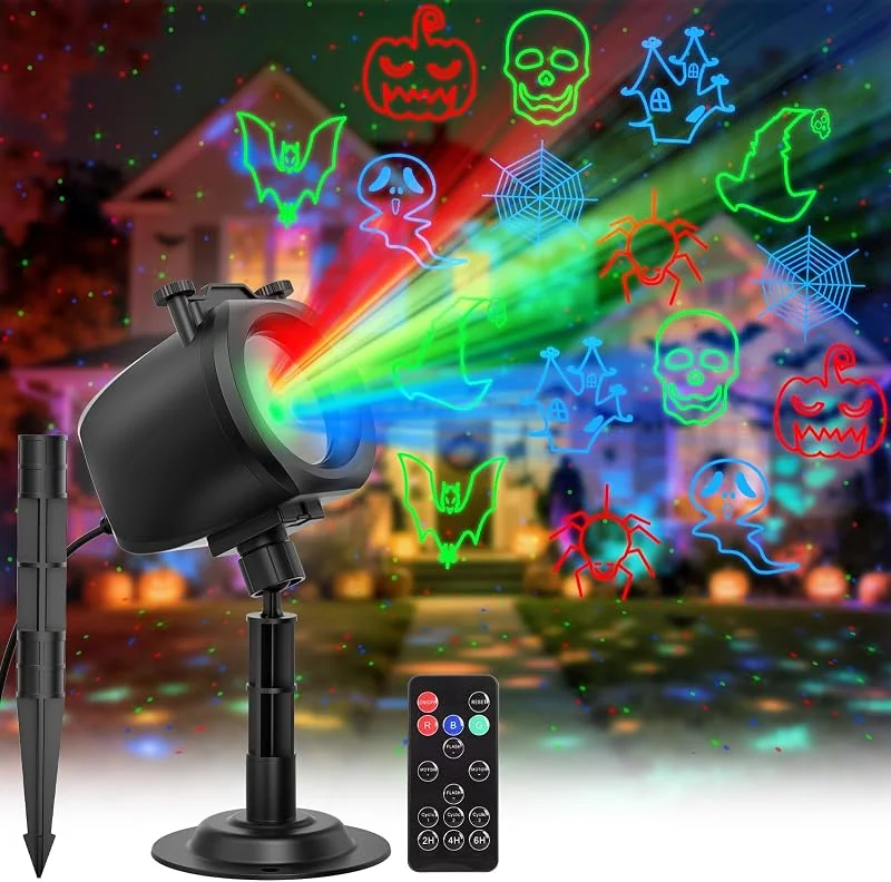 Visita la tienda de OUSFOT OUSFOT Proyector Halloween Exterior 3 Colores Rojo Verde y Azul Proyector — Luces Navidad
