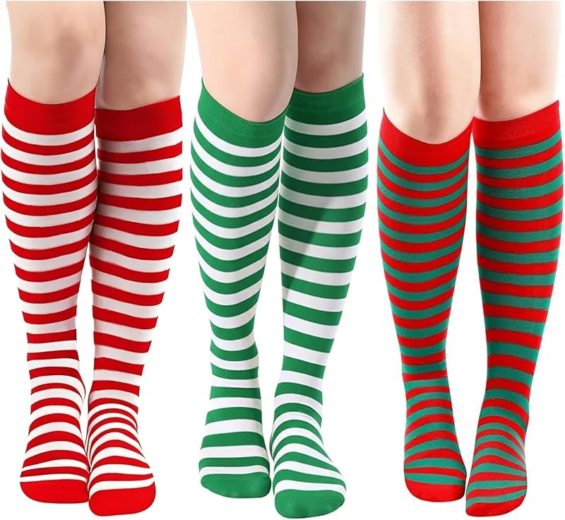 LUYANFX Medias Rayas Rojas y Blancas, Medias Elfo Niña Mujer Duende Navidad Leotardos Calcetines Mujer, Disfraz Leotardos Rayas Mujers, Accesorios para Disfraz de Mascarada, Navidad, Carnaval — Ropa Navidad
