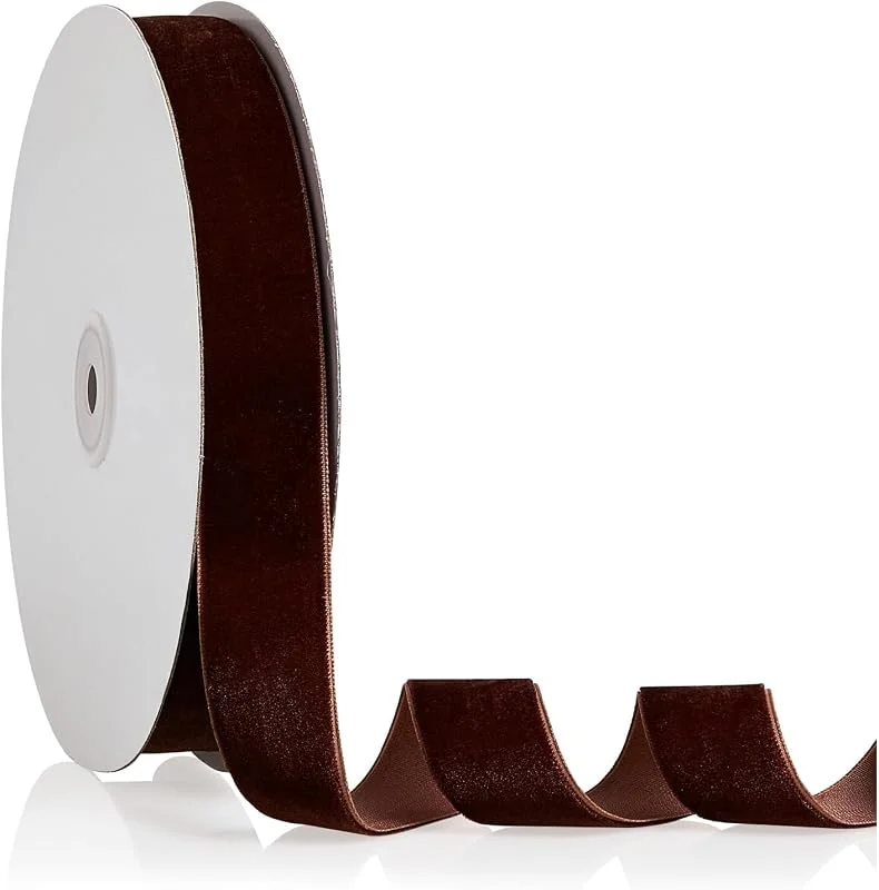 WEINIBAO Cinta de Terciopelo Marron 4, 57m x 25 mm, Cinta Terciopelo Navidad Cinta de Regalo, Cintas de Terciopelo, Cinta Decorativa Terciopelo para Paquetes de Regalos, Árbol de Navidad, Manualidades (C) — Envoltorio regalo