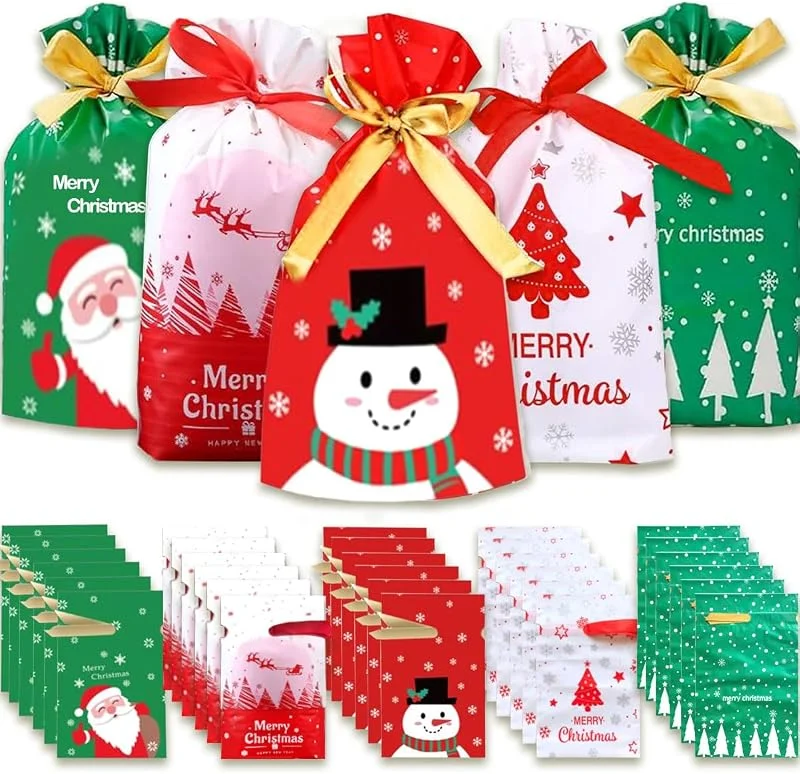 Visita la tienda de Jonami Bolsas de Regalo Navideñas, 30 Bolsas con Cordones para Dulces Galletas Confeti y Regalos. Tamaño pequeño -30 piezas — Envoltorio regalo