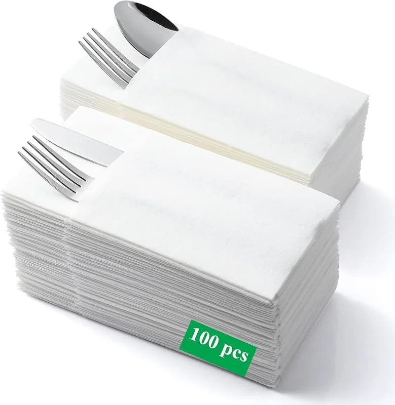 Visita la tienda de LEKOCH LEKOCH 100 pcs Servilletas Papel para Cubiertos de Preminum Servilletas Papel Efecto Tela Blancas Rectangulares para Bodas, Navidad, 43 x 30 cm — Adviento y mesa