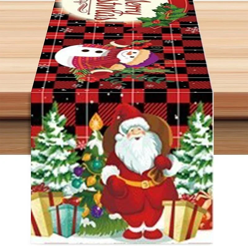 KASESSS Camino de Mesa Navidad Rojo Negro A Cuadros Estampado de Papá Noel y Muñeco de Nieve Camino de Mesa Navideño 35x180cm Christmas Table Runner para Comedor Cafetería Hogar Bar Decoración Fiesta — Hogar y cocina