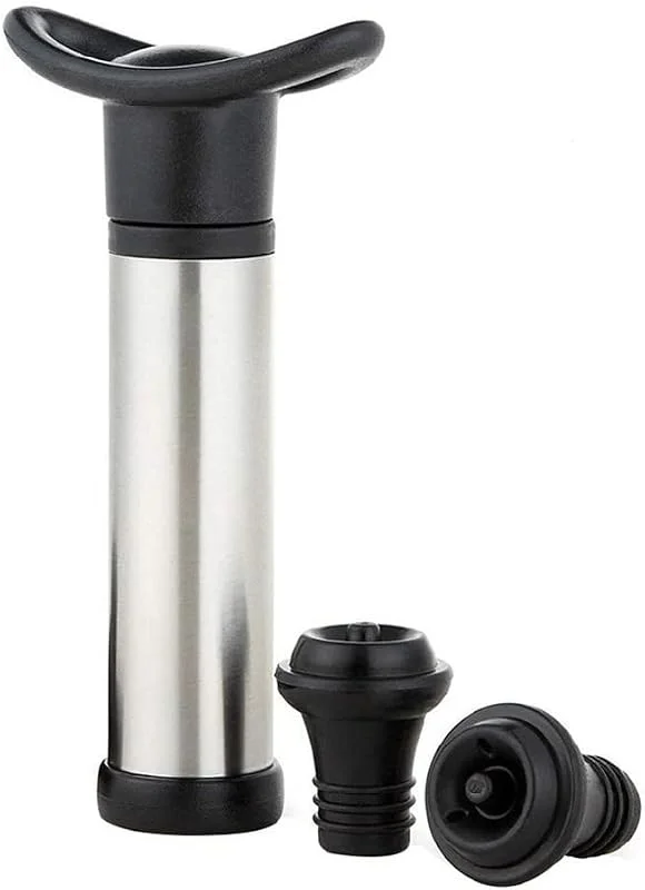 SagaSave Juego de tapones de vino, 1 bomba de vacío de acero inoxidable con 2 tapones para botellas de vino, tapón de vino sellado al vacío para el hogar y la cocina — Vino y mesa festiva