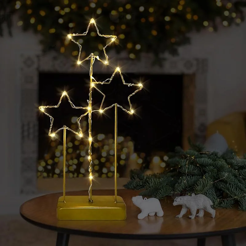 Bseical Luces Navidad Interior de Hierro, Luz Navidad Arbol LED, Decoracion de Mesa, Forma de Estrellas y Arbol, Decoracion Navidad Hogar Originales, Decoración Navideño Iluminado Lámpara Navideña (Estrella)
