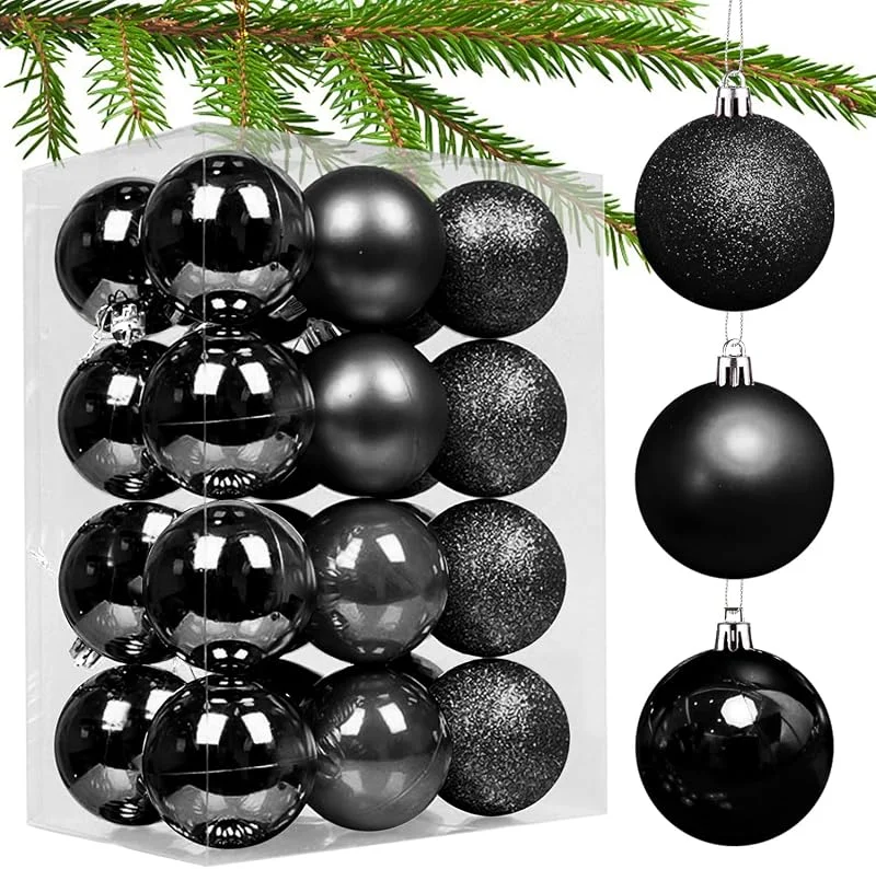 Taeku Bolas de Navidad, 24Pcs 6cm Inastillables Decoraciones Árboles de Navidad Bola Colgante con Ganchos para Fiestas Bodas Festivales (Negro) — Decoracion Navidad