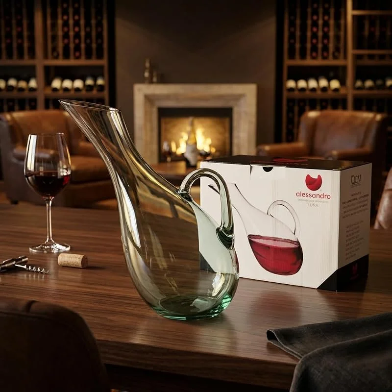 Generico Decantador para vino tinto de cristal, vaso para aireación del vino, jarra de vino de cristal transparente, decantador aireador para rojo de diseño original, capacidad 1, 5 litros — Vino y mesa festiva