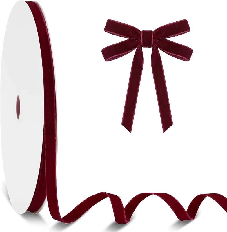 Visita la tienda de jijAcraft jijAcraft Cinta de terciopelo de doble cara, 10 mm x 22 m, color rojo vino — Envoltorio regalo