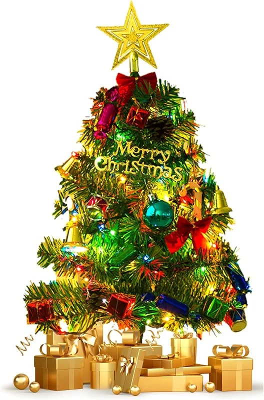 AnNissa Mini Árbol de Navidad Artificial, Árbol de Navidad Artificial Pequeño de 50 cm con Decoraciones, Árbol De Navidad De Escritorio para Decoración Navideña En Casa, Oficina — Adviento y mesa
