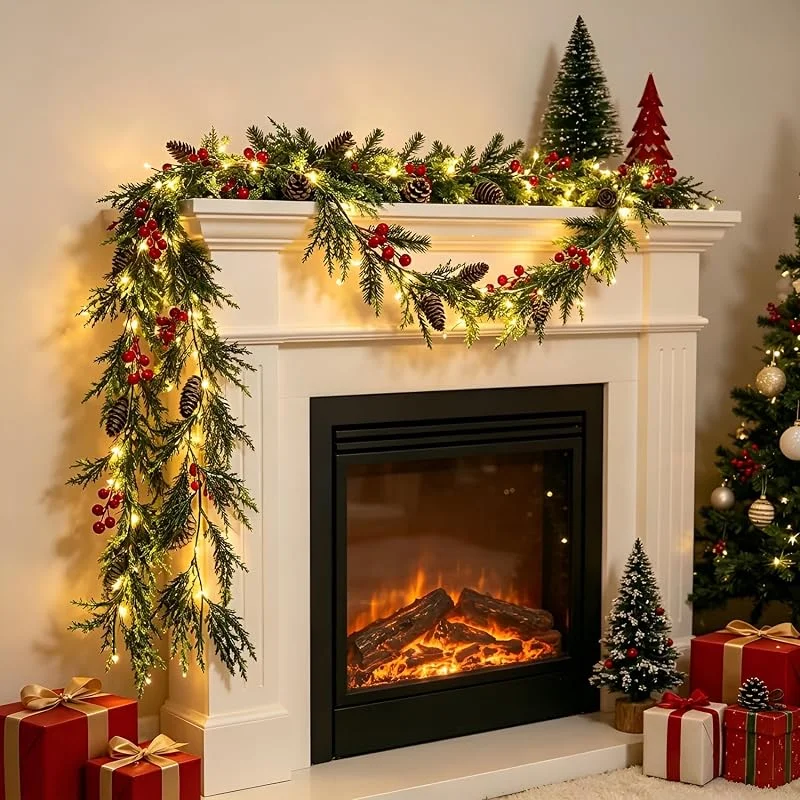 Sathychanpy 180cm Guirnalda de Navidad Artificial con Luces, Enredaderas Artificiales — Decoracion Navidad