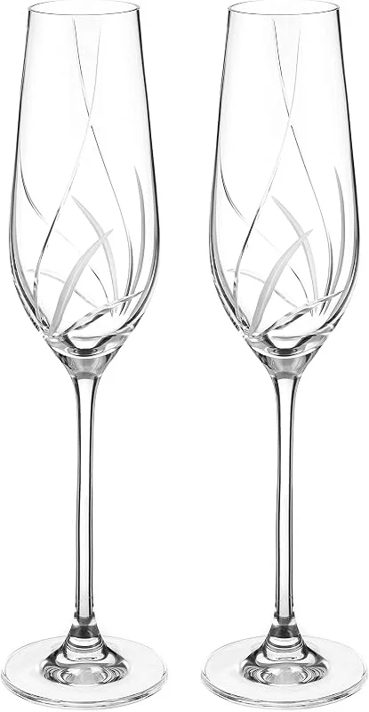 DIAMANTE Copas de champán con diseño de prado cortado a mano, juego de 2 — Vino y mesa festiva