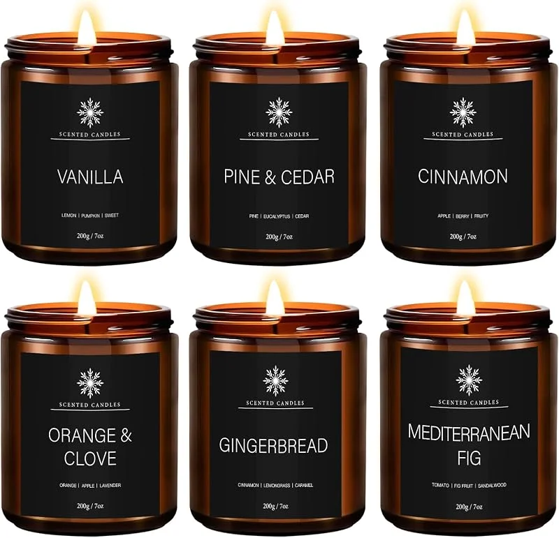 YMing Velas Perfumadas de regalo, 6 pack Velas Perfumada Regalo con Vidrio, 1200g Candle Vela Aromáticas en Tarro Mujer, 50h Combustión, Cera de Soja Natural Decorativas para la Fiesta, navidad y cumpleaño — Cena a la luz de velas
