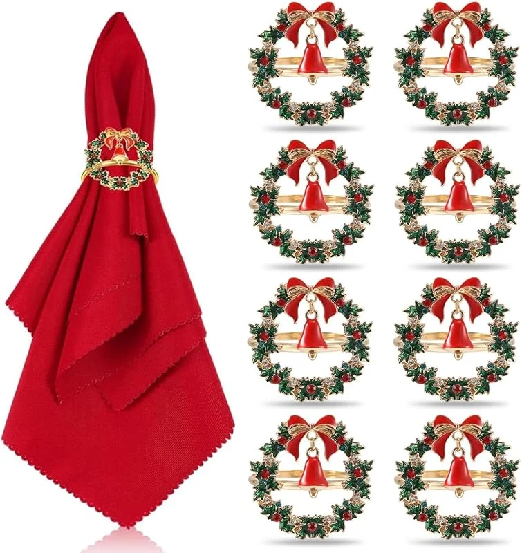 LATERN 8 Piezas Servilleteros Navideños, Oro Servilleteros con Corona Hebilla de Servilleta Navideña con Cascabel para Navidad Almuerzo Acción de Gracias Festivo Boda Fiesta Mesa Decoración (4 x 4cm) — Adviento y mesa
