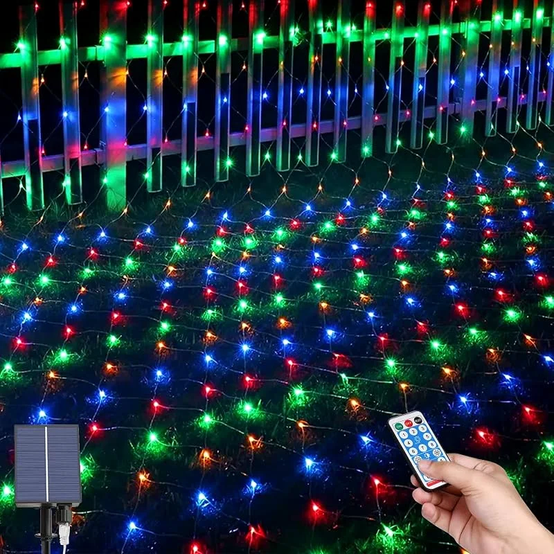 MXJFYY Guirnaldas Neta Luz Exterior Luz Jardín, 2M*3M 198LEDs Red Luz, Red Luces Solares Exterior, Arbol Navidad Exterior con Luces, Impermeable Luces para Navidad Cortina Balcón Ventanas Terraza — Luces Navidad