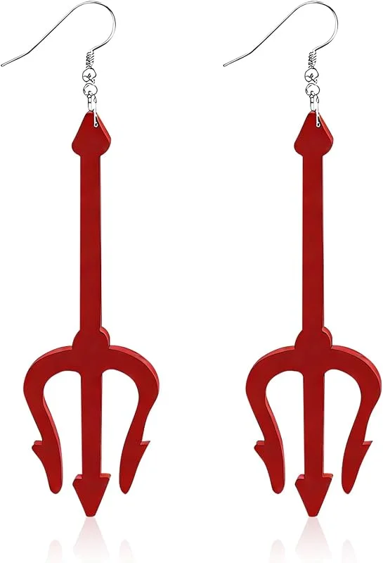 NUOGUAYI Rojo Tridente Pendientes de Halloween, Punk Devils Pitchfork Pendientes colgantes, Pendientes Halloween Mujer, para mujeres, niñas, adolescentes, color rojo — Ropa Navidad