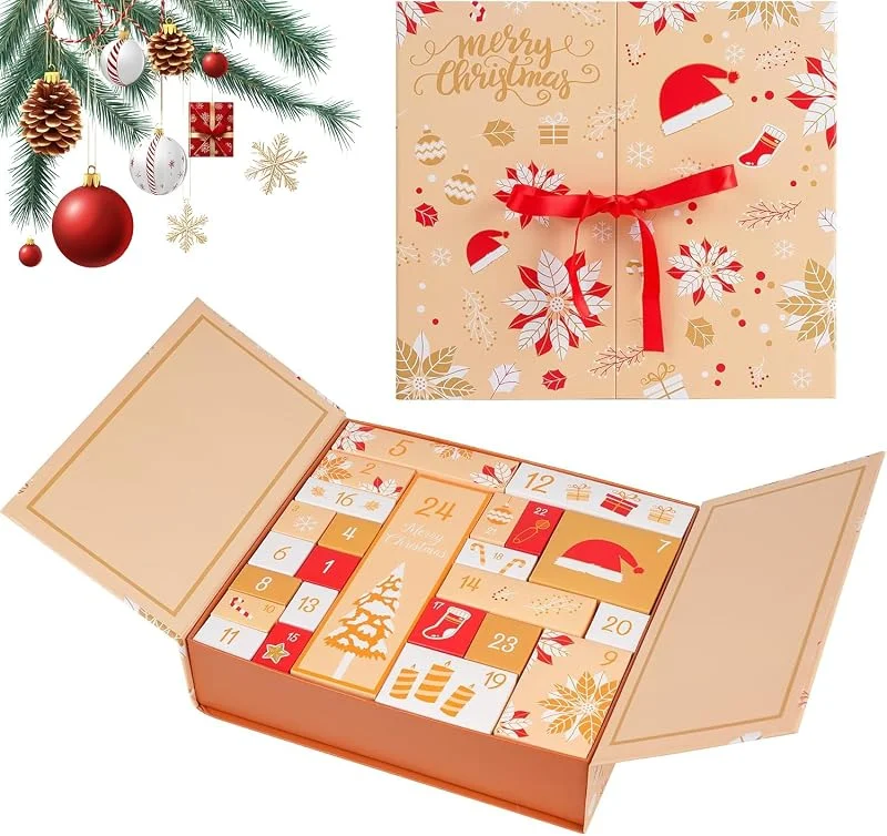 YUNHENTONG Calendario Adviento Vacio 2025 Calendario de Adviento Vacío para Rellenar Mujer Relleno Advent Calendar Navidad (Naranja) — Adviento y mesa