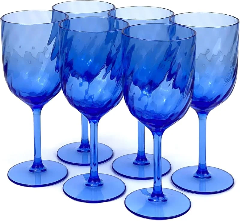 Yalin Juego de 6 vasos apilables irrompibles de plástico acrílico de 443 ml para vino y agua. (Azul, 443 ml) — Vino y mesa festiva
