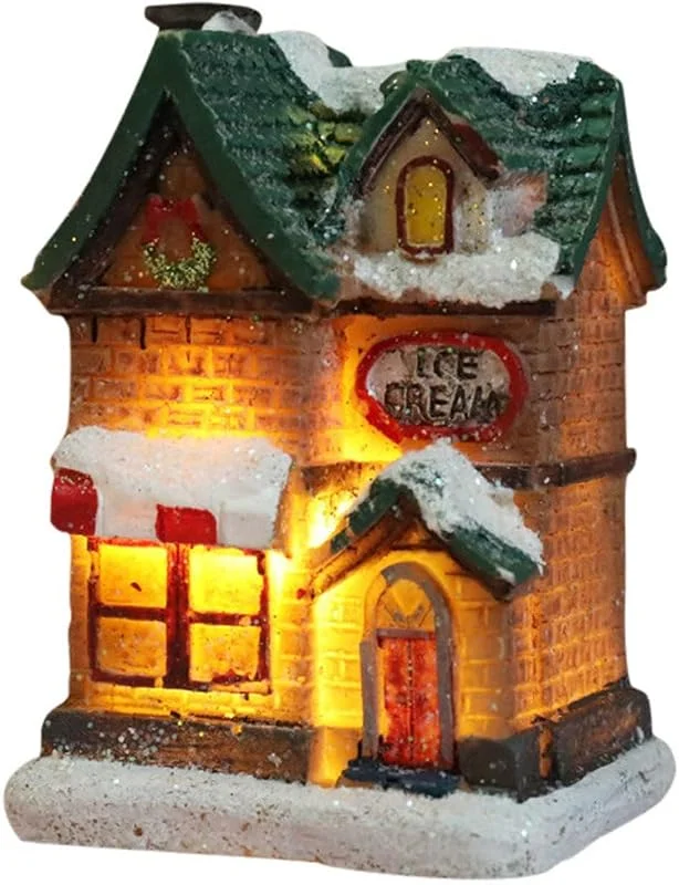 Generic Juego de pueblo navideño para decoración de mesa con iluminación LED, colección festiva de ciudad de invierno, casas decorativas en miniatura para un ambiente festivo acogedor (I, 7 x 5, 5 x 9 cm) — Decoracion Navidad