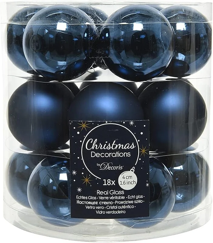 Decoris 18 Bolas de Navidad, 4 cm, de Cristal, para árbol de Navidad, Color Azul Oscuro — Decoracion Navidad