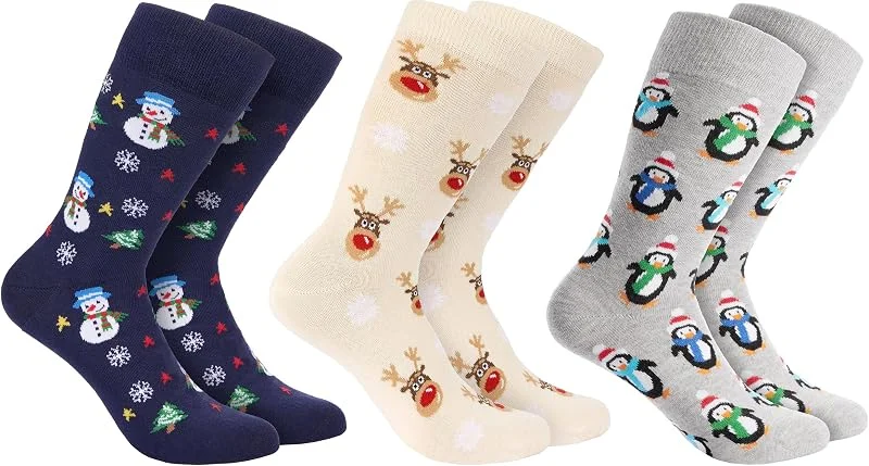Visita la tienda de BRUBAKER BRUBAKER 3 pares de calcetines navideños – Divertidos calcetines con motivos navideños – Algodón – Hombre y Mujer Regalo Navidad – Calcetines de algodón unisex en tallas únicas — Decoracion Navidad