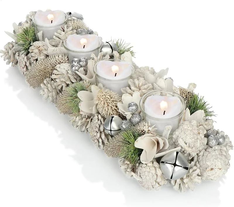 Visita la tienda de com-four COM-FOUR® Corona de Adviento Alargada, Portavelas navideño para 4 Velas — Adviento y mesa