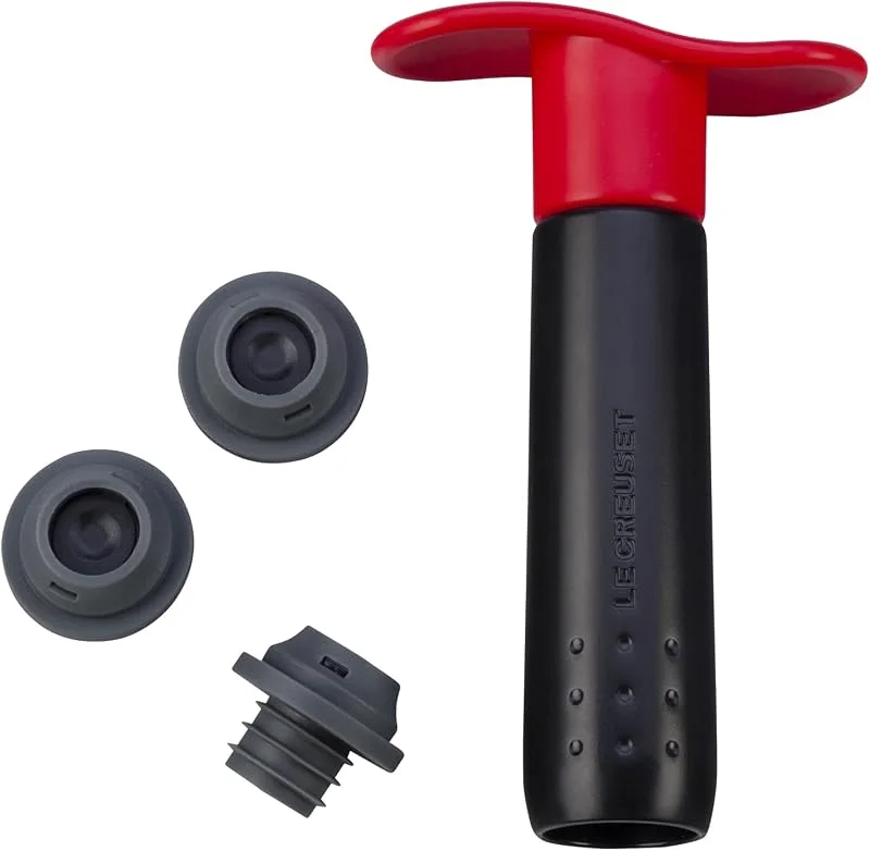 Le Creuset Bomba de vacío de plástico y 3 tapones para vino, WA 137, Cereza, 49200000608200 — Vino y mesa festiva