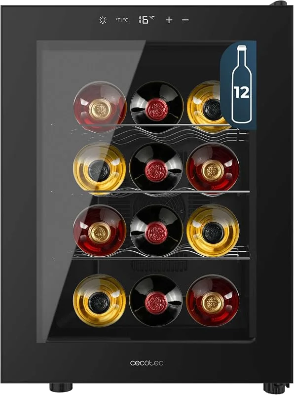 Visita la tienda de Cecotec Cecotec Vinoteca 12 Botellas Bolero GrandSommelier 1255 CoolCrystal E. Estantes Metálicos, Control Táctil, Temperatura 8 a 18ºC, Temperatura 8 a 18ºC, Negra — Vino y mesa festiva