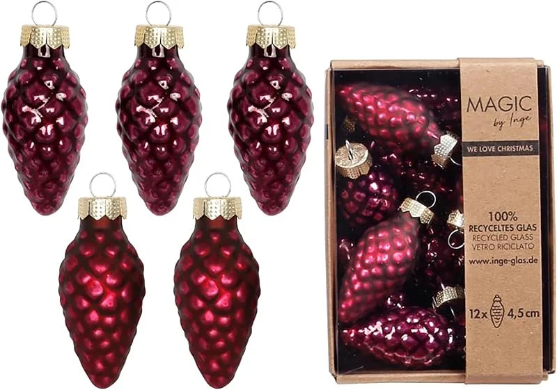 Inge-glas Adornos para árbol de Navidad, 4, 5 cm, cristal, 12 unidades, mate y brillante, bolas para árbol de Navidad, bolas de Navidad y adornos para árbol de Navidad, color rojo vino oscuro — Decoracion Navidad