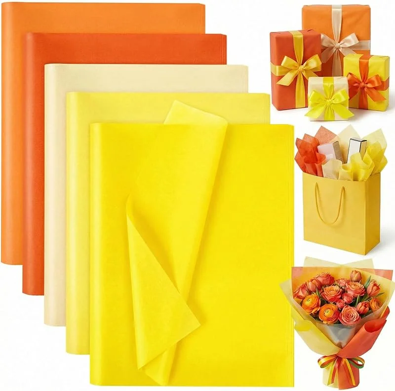 VGOODALL Papel de seda, 75 hojas de papel de seda de 50 x 35 cm, 5 tonos amarillos, ideal para manualidades con flores, envoltorio de regalo, proyectos de arte, decoración de otoño, decoración de — Envoltorio regalo