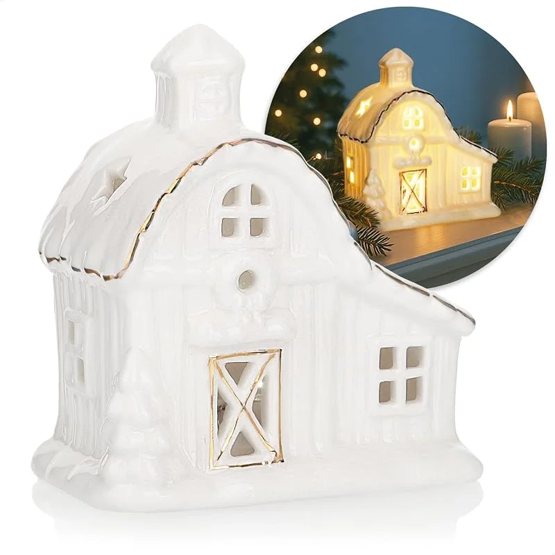Visita la tienda de com-four com-four® Casita LED de porcelana blanca – casa decorativa iluminada — Decoracion Navidad