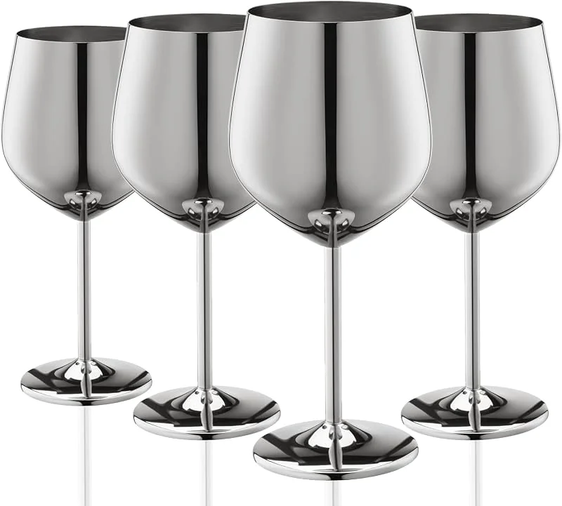 Visita la tienda de WOTOR WOTOR Copa de vino de acero inoxidable juego de 4, 540ml inquebrantable metálicas Copas de vino, Adecuado para exteriores, viajes, camping, piscinas (Plata) — Vino y mesa festiva