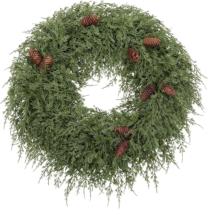 Visita la tienda de Oairse Corona de Navidad de 24 pulgadas para puerta delantera, corona de cedro de tacto real con piñas, coronas grandes de Navidad para puerta de Navidad, corona de pino colgante artificial para Navidad — Decoracion Navidad