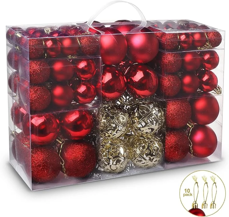 ilauke 100 Bolas de Navidad Rojo y Dorados para Interior y Exterior, Adornos Navideños de Plástico Inastillable para árbol de Navidad, Adornos de Decoración para Hogar Festival Cumpleaños- Ø3, 4, 6cm — Decoracion Navidad
