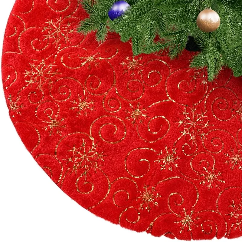 Visita la tienda de KONVINIT KONVINIT Falda de Árbol de Navidad Peluche Lentejuelas de Copos de Nieve — Adviento y mesa