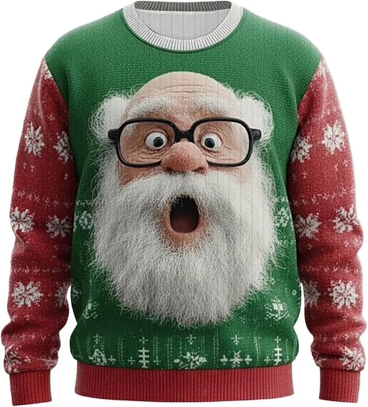 PINTUTU Jersey Navidad Hombre Ugly Sudadera De Navidad para Hombre Y Mujer, Sudaderas De Punto Impresión Pere Noel Feo, Cuello Redondo, Jumper Tops Manga Larga, Jersey, Creativo, Divertido Suave — Ropa Navidad