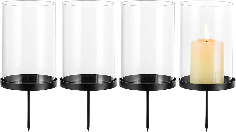 Glasseam Portavelas para Corona De Adviento, DecoracióN De 4 Piezas: Portavelas, Velas De Pilar, Corona De Adviento, Plato De Vela De Metal De 8 Cm con Farol De Cristal para, Navidad — Adviento y mesa