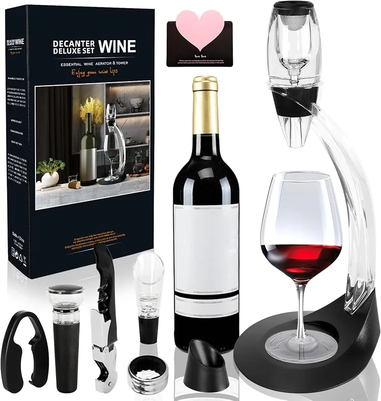 TOSUTO Decantador De Vino, Accesorios para Vino, Decantador De Vino con Soporte para Brazo, con Tapón De Vino Tinto, Cortador De Papel De Aluminio, Vertedor De Vino, Anillo Antifugas, Abridor De Botellas — Vino y mesa festiva