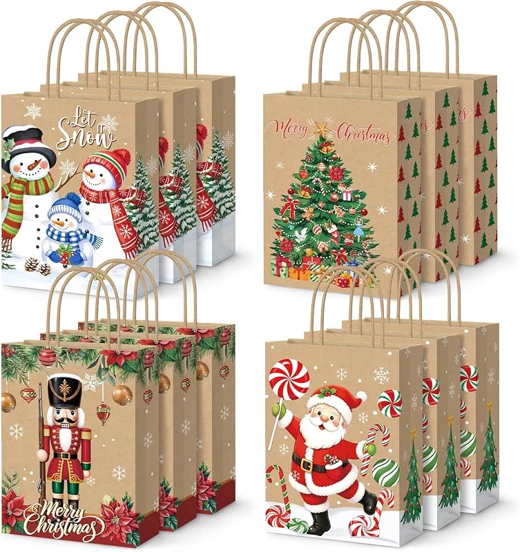 Visita la tienda de Neloheac Neloheac 12 Bolsas Pequeñas Regalo Papel Kraft Marrón Navidad Infantiles — Envoltorio regalo