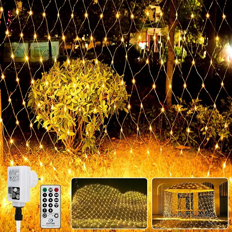 Vaileal 320 LED Red de Luces Exterior 4 x 2M, Blanco Cálido Guirnaldas Neta Luz con Temporizador de Control Remoto y Enchufe, 8 Modos Luz decorativa de interior y exterior para Jardin, Fiesta, Navidad, Boda — Luces Navidad