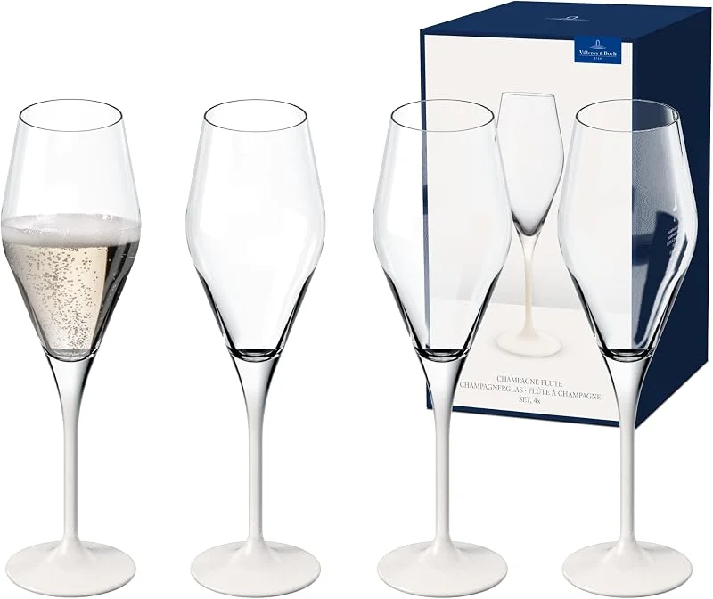Villeroy & Boch - Manufacture Rock blanc Juego de copas de champán, 4 piezas. Juego de copas para espumosos y champán, 260 ml, Cristal, Aspecto de pizarra blanco mate — Vino y mesa festiva