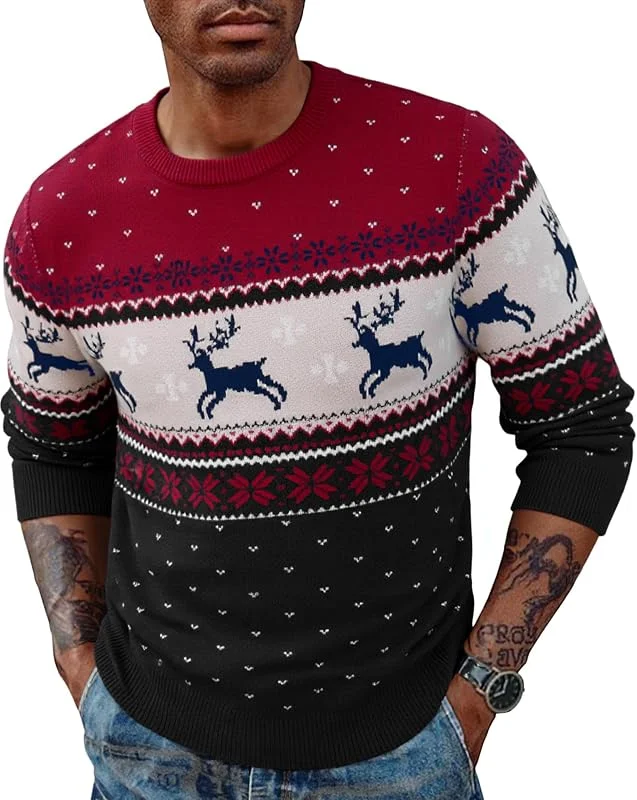 Visita la tienda de Wayleb Jersey Navideño Cuello Redondo para Hombre Suéter de Manga Larga Cálido Reno Pullover de Punto Tallas S-XXL — Ropa Navidad