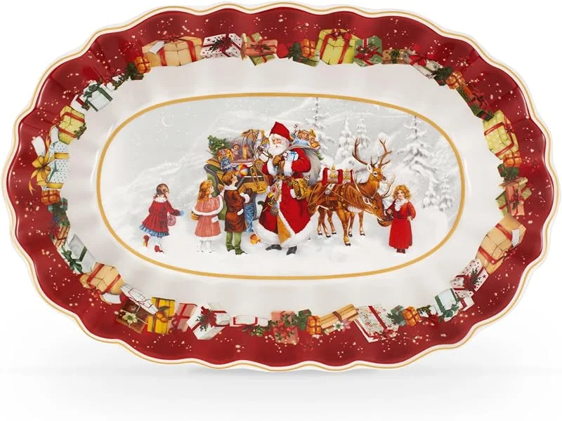 Villeroy & Boch - Toy's Fantasy Fuente Ovalada Grande Santa y Niños Multicolor, Apto para Microondas, Fuente para Servir, Vajilla Navideña, Plato para Navidad, Porcelana Premium — Adviento y mesa